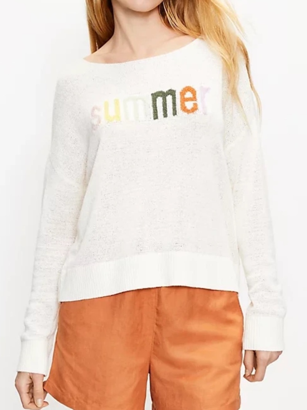 LOFT Cream "Summer" Colorful Knit Sweater Cream Size Medium